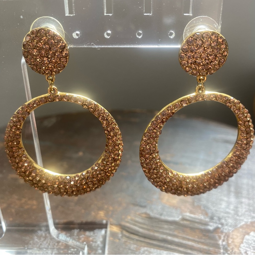 Sparkling Rose Gold Earrings with Rose Gold Gemstones Good Used Condition OS